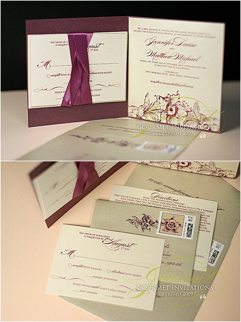 gold and purple wedding invitation