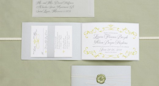 Custom wedding invitation wax seal, custom wax seal wedding invitations, silver and celery green wedding, velum envelopes, vellum envelope