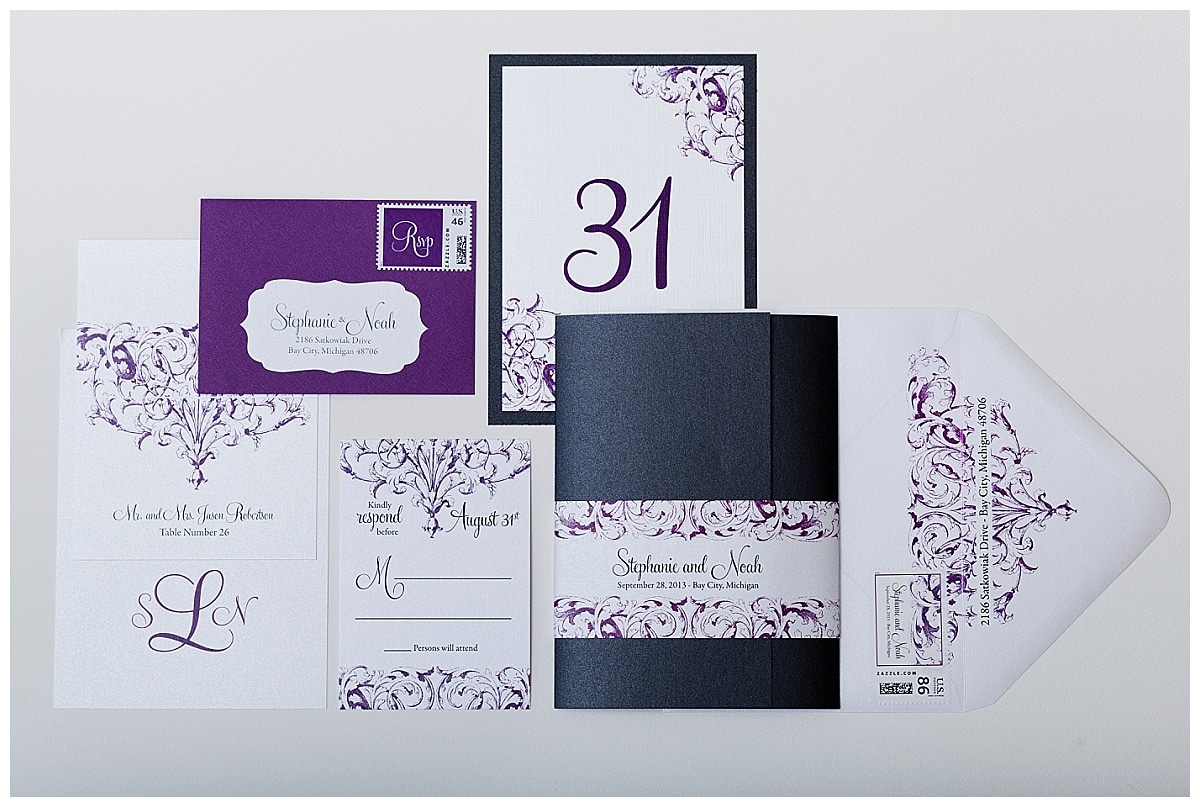 purple and gray wedding invitations