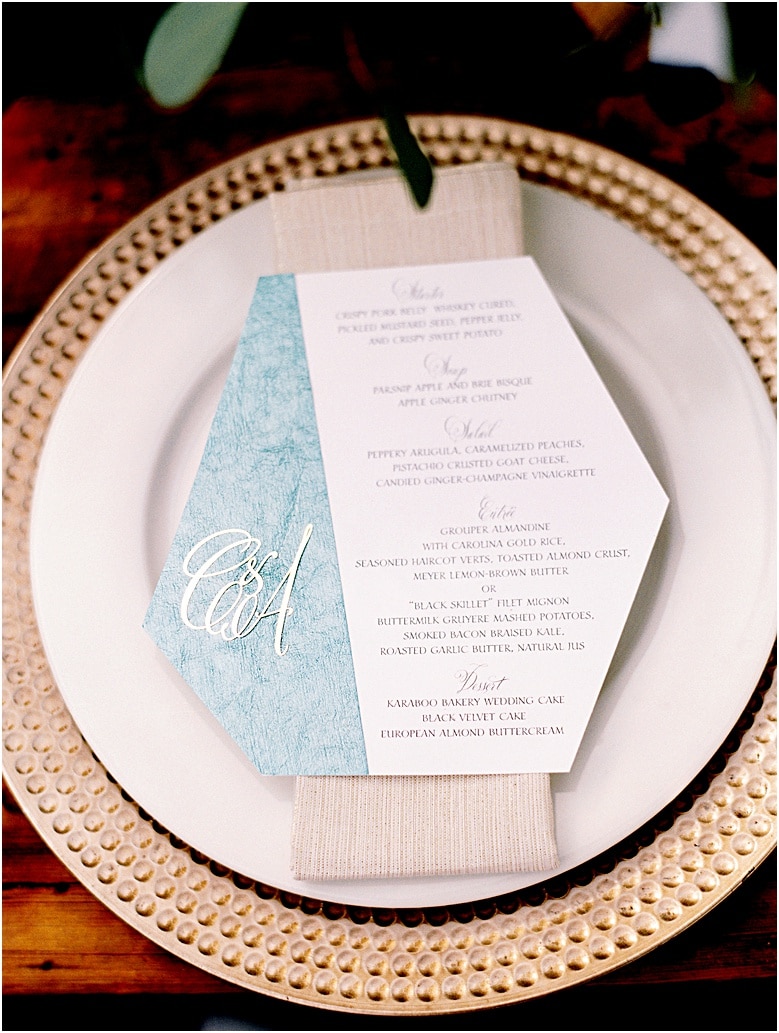 agate wedding menu