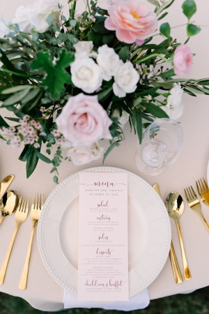 blush wedding menu